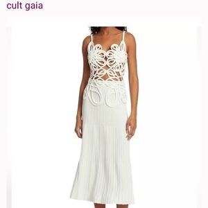 Cult Gaia - Nalda Crocheted Cotton And Pleated Stretch-knit Midi Dress - White